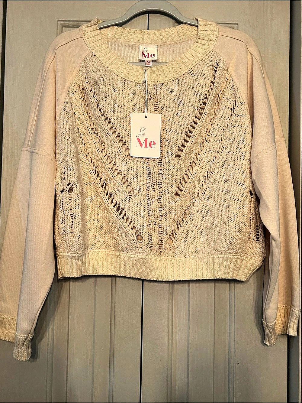 So Me Cable Knit Sweater in Cream Size Medium NWT